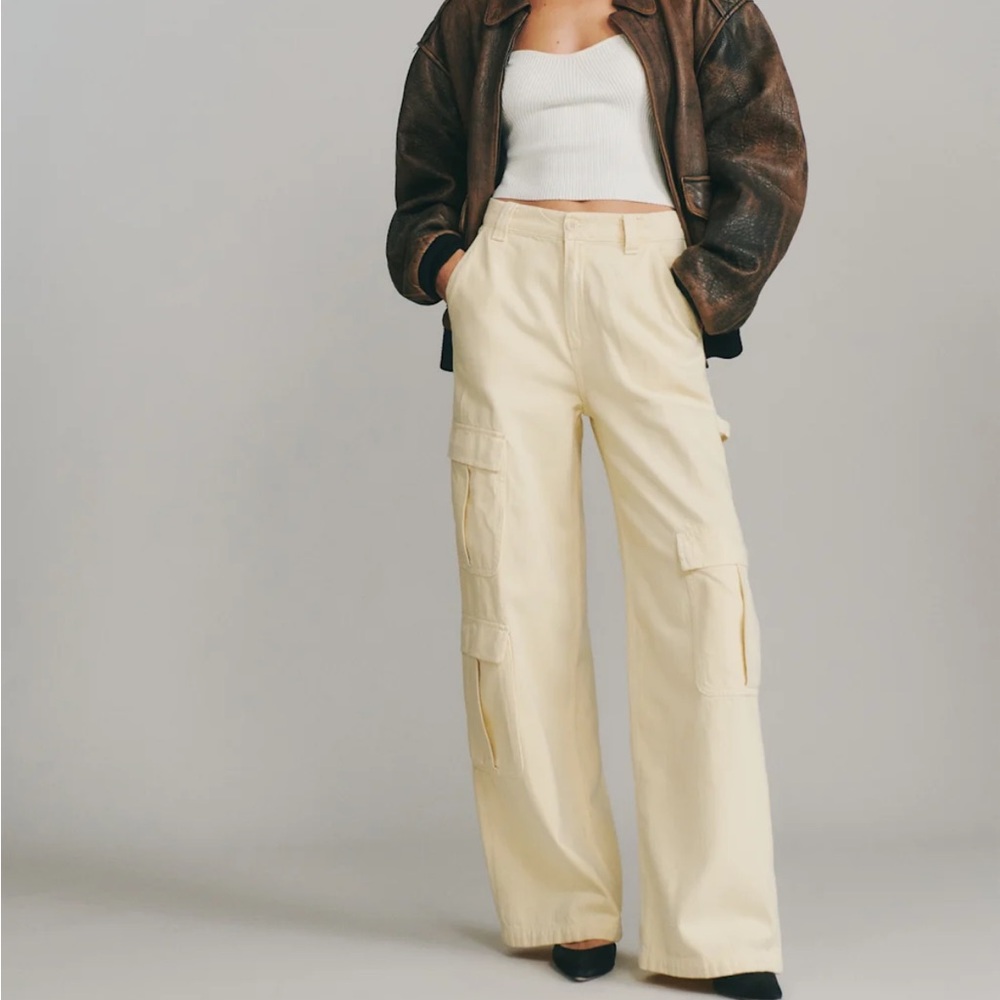 Reformation Cream Wide Leg Pants High Waisted